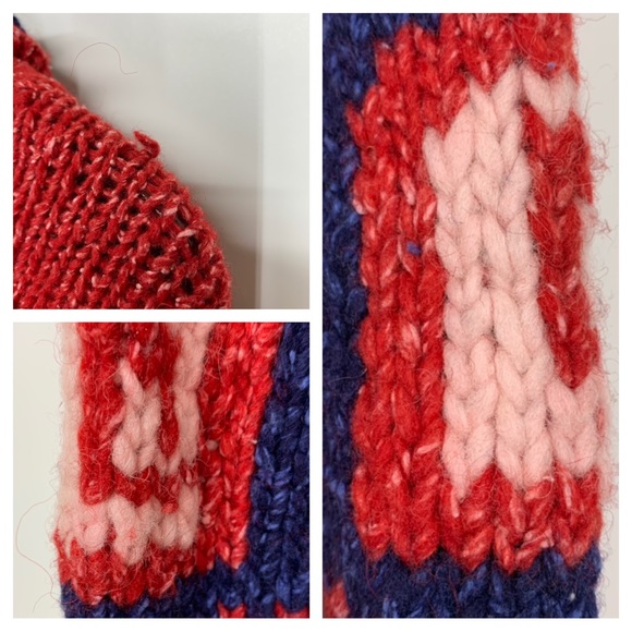 La Llama 100% Wool Full Zip Hand Knit Drop Shoulder Shacket Hoodie From Ecuador - Picture 8 of 16